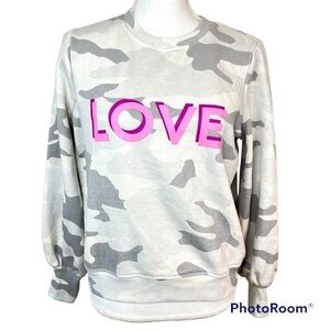 2/$25 Marled LOVE Gray Pink Neutral Camouflage Lounge Casual Active Sweatshirt S